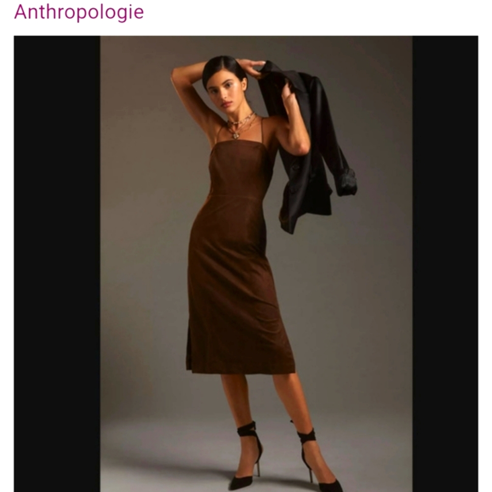 Anthropologie Strappy Brown Faux Suede Midi Dress Size 16 - NWT - Picture 7 of 13